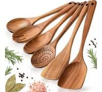 Set de cuillères de cuisine en bois 13 pièces, Ensemble naturel de cuillères en bois avec mesureur, manche confortable, ustensiles en bois antiadhésifs pour la cuisine - Cuillères de cuisine en bois