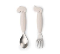 Done By Deer Easy-grip Spoon And Fork Set Deer Friends Sand Argenté