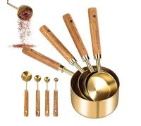 Set de Cuillères et Tasses à Mesurer,Cuillères Doseuses En Acier Inoxydable Avec Manche En Bois | 8 Pièces Empilables Cuillère à Soupe et Cuillère à Café pour Fournitures de Cuisson et