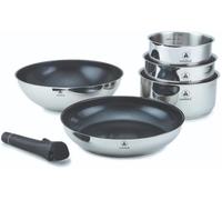 , Set De Cuisine 6 Pièces En Acier Inoxydable Avec Revêtement Céramique Antiadhésif, Compatible Tous Feux, Poignée Amovible, Dimensions Variées, 16X7,5 Cm, Argent