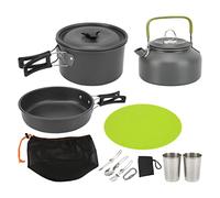 Set De Cuisine Camping Portable, Kit Vaisselle Randonnée 2-3 Personnes, Aluminium Anodisé Antiadhésif - Léger, Compact Avec Couverts Pliables, Parfait Pour Bivouac Et Survie