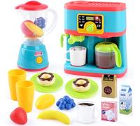 Set de Cuisine Enfant avec Cafetière et Mixer Jouets Alimentaires, Éclairage et Son Réalistes - Kit pour 3+ Ans