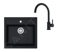 Set de cuisine - FRANKE - T122 - Évier tectonite SID 610 - Robinet FC 6018.901 noir mat - Bec pivotant 360°