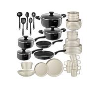 tectake® Set de cuisine 45 pièces, Service de table 6 personnes et Batterie de cuisine, Poêles, Casseroles, Assiettes plates, Assiettes creuses, Bols, Tasses, Louche, Spatule, Vaisselle en grès