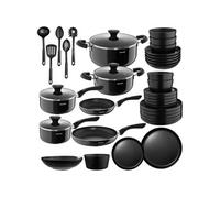 Set de cuisine service de vaisselle en grès émaillé 39 pièces noir