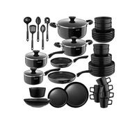 Set de cuisine service de vaisselle en grès émaillé 45 pièces noir
