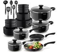 Set de cuisine - TECTAKE - Éléments en acier inoxydable et grès émaillé pour 6 personnes avec vaisselle et casseroles - 39 pièces