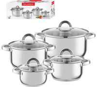 SET DE CUISSONS 8 pcs Set de casseroles à induction en acier inoxydable avec couvercle en verre FLORINA