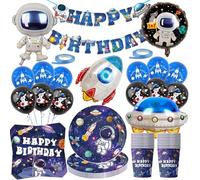 Set de décoration d'anniversaire spatial,79 pièces vaisselle de fête spatiale avec ballons astronaute set d'accessoires de fête,fusées spatiales vaisseau spatial décoration de fête 20 invités