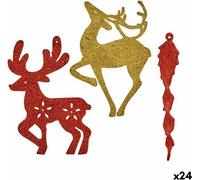 Set de décoration de Noël rouge or plastique 14,5 x 14,5 x 2 cm (24 pièces)