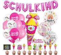 Set De Décoration De Rentrée Scolaire Pour Fille Garçon, Cadeau De Rentrée Scolaire Set De Ballons Roses, Avec Bannière Rose Enfant D'École, Sac À Sucre Ballons Avec Abc
