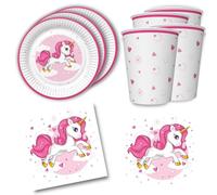 Set de décoration de table 36 pièces avec licorne adorable pour anniversaire d'enfant - 8 assiettes, 8 gobelets, 20 serviettes 33 x 33 cm