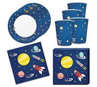 Set de décoration de table 36 pièces avec motif espace pour garçons et filles pour anniversaire d'enfant - 8 assiettes, 8 gobelets, 20 serviettes 33 x 33 cm