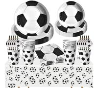 Set de Décoration Fête Football 91 Pièces, Assiette Anniversaire Football Les Amateurs de Football Fête Assiettes en Carton Serviette Gobelets Pailles Nappe, Décoration D'anniversaire de Football