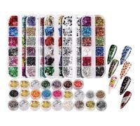 Set de décoration nail art, 8 pièces, avec strass à fond plat, papier feuille or et argent, feuille multicolore, paillettes œil de cheval symphonie blanches, pour ongles, 25 x 7 x 2 cm