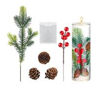 Set de décoration Navideña para Florero - Follaje Verde Artificial con Ramas de Pino y Bayas Rojas | Perfecto Hogar, Bodas, Fiestas, Árboles y Guirnaldas, Uso en Apartamentos, Oficinas, Escuelas