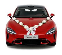 Set de Décoration pour Voiture de Mariage, 2x 180cm Ornement Capot avec Magnifiques Fleurs en Soie - Pour Calandre et Partie Avant - Idéal Cérémonie Nuptiale et Photos