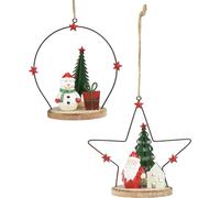 Set de décorations de Noël à suspendre : Père Noël & Bonhomme de neige en étoile, bois, décoration de fenêtre, 13cm, 2pcs