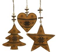Set de décorations de Noël Étoile Sapin Cœur Cuir synthétique 11cm 3pcs