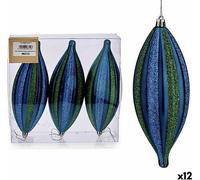 Set de décorations de Noël oblong bleu vert pvc 8,5 x 3,5 x 19 cm (12 pièces)