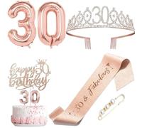 Set de décorations pour le 30e anniversaire en or rose Diadème d Décoration gâteau Bougies numéro 30 Ruban Fournitures cadeau fête femmes âgées ans