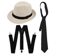 SET DE DÉGUISEMENT GANGSTER COSTUME DE LUXE NOIR OU BLANC NOIR-CHAPEAU TRILBY CLASSIC TRILBY RAYURES FINES BRETELLES GANGSTER AL CAPONE TIE NOIR