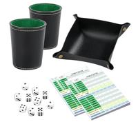 Set de dés avec gobelet en Cuir, Gobelets à dés en Cuir PU, Ensemble de Gobelets à dés Comprenant avec 2 Gobeletss, 10 dés et Bloc de Jeu ,Jeu de société Familial,Accessoire idéal pour Jouer aux dés