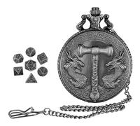 Set de dés de montre de poche, dés polyédriques en métal dragon unique, étui de poche vintage, collection de rôle gothique, accessoire de table complexe pour jeux de société, adultes,