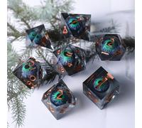 Set de Dés DND Dragon Eye Résine Polyédriques Sharp Edge Dice 7 pièces Faits à la Main pour Donjons D4 D6 D8 D10 D12 D20 D% et Dragons Ttrpg Pathfinder RPG Dés Jeu de Role avec Boîte-Cadeau