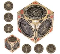 Set de Dés Rotatifs DND, 7-en-1 Métal Dés Spinner, Design Relief 3D, Dés Polyédriques Rotatifs pour Jeux de Rôle, Cadeaux D&D avec Boîte Cadeau à Logo Dragon, Accessoires de Jeux de Société, Bronze