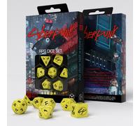 Set De Dés RPG Cyberpunk Red 7 Dés Polyédriques Q-WORKSHOP Neuf Jaune Noir