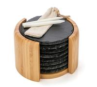 Set de Dessous de Verre Ardoise-8 Dessous de Verre Rond avec Support - Ardoise 10 cm Noire pour déco,raclette,Bougies,Boissons nos