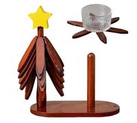 Set de dessous de verre d'arbre naturel - Dessous de plat en bois avec trépied étoilé avec support et tissu, dessous de verre pliable pour assiettes, bols, table