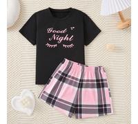 Set de détente estival, à la fois à la mode, élégant et décontracté, comprend un haut à manches courtes imprimé d'un adorable motif 8Y,9Y,10Y,11Y,12YLettres,CarreauTissu tricoté