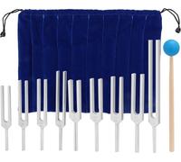 Set de diapasons pour la guérison par le son, 9 diapasons à des fréquences de 174-963 Hz, avec maillet et sac, bleu