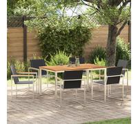 Set De Dîner De Jardin Vidaxl De 7 Pièces En Teck Massif, Table De Dîner Extérieure Vidaxl 150x90x75 Cm En Teck Massif