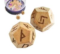 Set de divination de rune, dés de divination en bois sculptés de 2 pièces, petits dés de rune pour décoration de maison, méditation, jeu de divination, voyage, divertissement