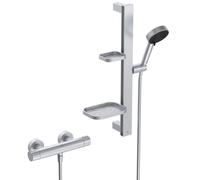 Set de douche avec mitigeur thermostatique, barre 60cm et douchette Ø10cm 2 jets CERATHERM ALU+ - Argent brossé