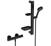 Set de douche avec mitigeur thermostatique, barre 60cm et douchette Ø10cm 2 jets CERATHERM ALU+ - Noir mat