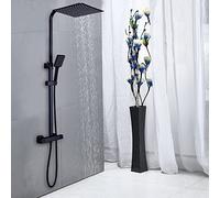 Set de douche avec thermostat - Système de douche avec pommeau de douche - Carré - Laiton - Acier inoxydable - Noir - Douche à pluie - Ambase de douche - Noir