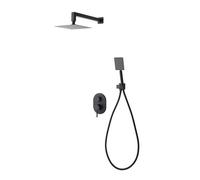 SET DE DOUCHE COMPLET: POMME HAUTE, SUPPORT MURAL, ENSEMBLE DE DOUCHE EN NOIR MAT
