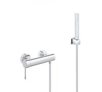 Set de douche Mitigeur de douche Essence + Douchette Stick 1 jet, support mural, flexible, Chrome (33636001-CUBESTICK)
