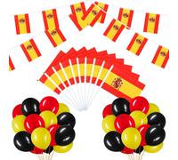 Set de Drapeau Espagnol avec Guirlande de Bannières de Drapeau Espagnol 10 Drapeaux à Main Espagnols 30 Ballons Noirs Rouges Jaunes pour Décoration de Fête d'Envoi à Thème Patriotique (Espagne)