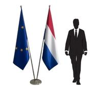 Set de drapeaux Pays-Bas et Union Européenne sur pied - Mâts solides et socle stable pour Ambassades, Bureaux et Réunions Officielles. Code CN3-EU-NL