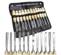 Set de fer à sculpter - HELLOSHOP26 - 12 pièces - Acier - Poignées en bois - Idéal pour la sculpture sur bois