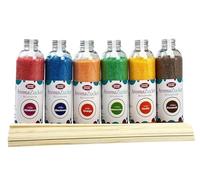 Set de fête 6 x 230 g - Sans sucre AZO - Pour machine à barbe à papa - Avec 100 tiges de barbe à papa (bleue/framboise/vanille/caramel/maître de forêt/orange)