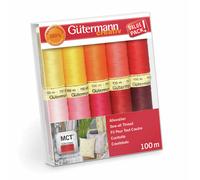 Set De Fil Gutermann Sew All - 10 X 100M Bobines - Rouge, Rose Et Jaune 734006