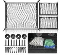 Set de Filet de Rangement Filet Coffre Voiture Grille Élastique de Coffre avec Croch. avec Crochets de Montage et de Vis Treillis Séparateur pour Fixer Les Bagages Adaptable à Plupart des Voitures