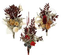 Set de fleurs de deuil Nature Garniture pour décoration de tombe Rouge foncé Crème 24 pièces 3 fois assorties Arrangement sec Jour de commémoration Toussaint