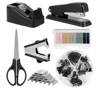 Set de fournitures bureau, comprenant perforatrice, agrafeuse, distributeur de ruban et accessoires de papeterie bureau, idéal pour chaque bureau